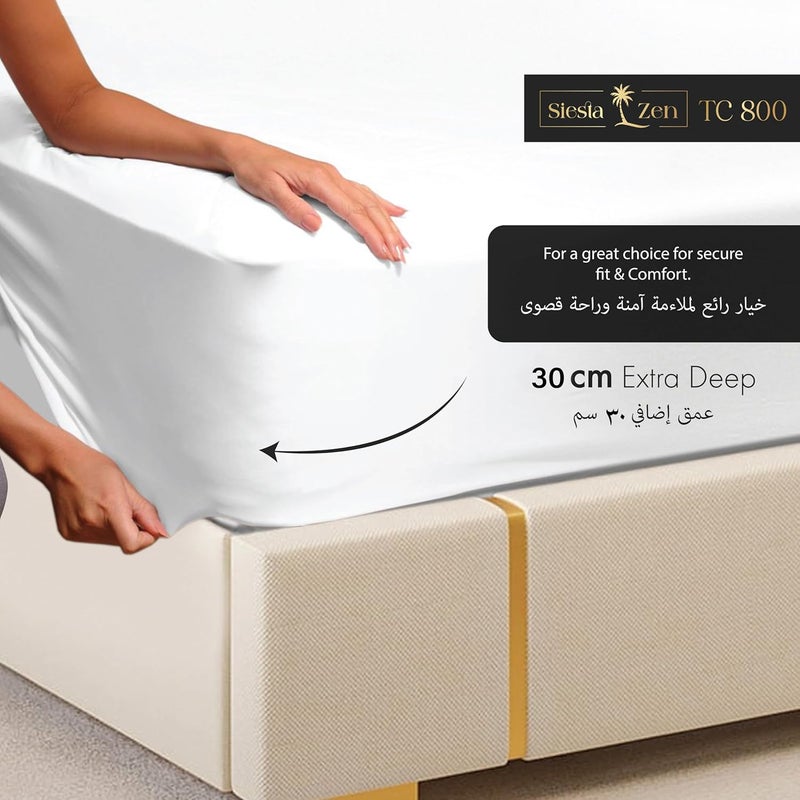 Siesta Zen 100% Egyptian Cotton King Fitted Sheet - 180x200cm, 800 Thread Count, Soft & Fade Resistant - Image 4